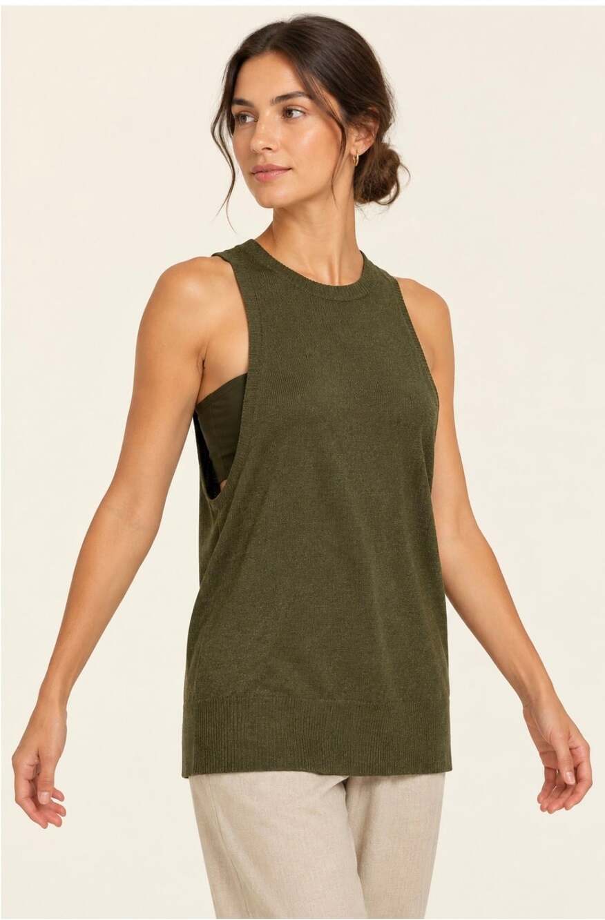 Banana Republic Milano Halter Knit Tank Top – Olive Green, Small